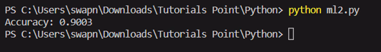Terminal output of sentiment analysis model training and accuracy