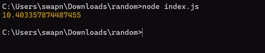 Console output of getRandomInRange function