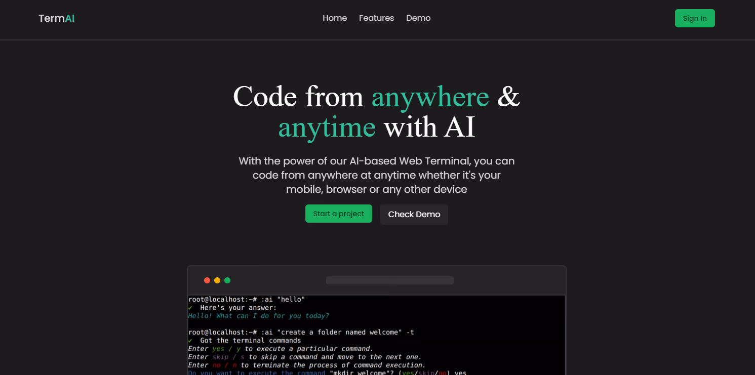 Term AI cloud-based AI terminal interface