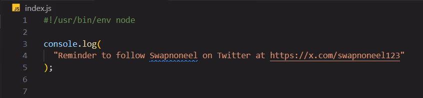 index.js code implementation printing reminder text