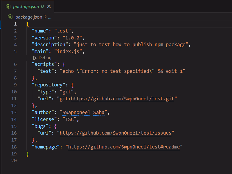 package.json file generated after running npm init