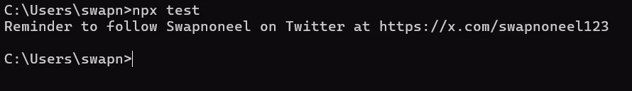 Terminal output of running local package command
