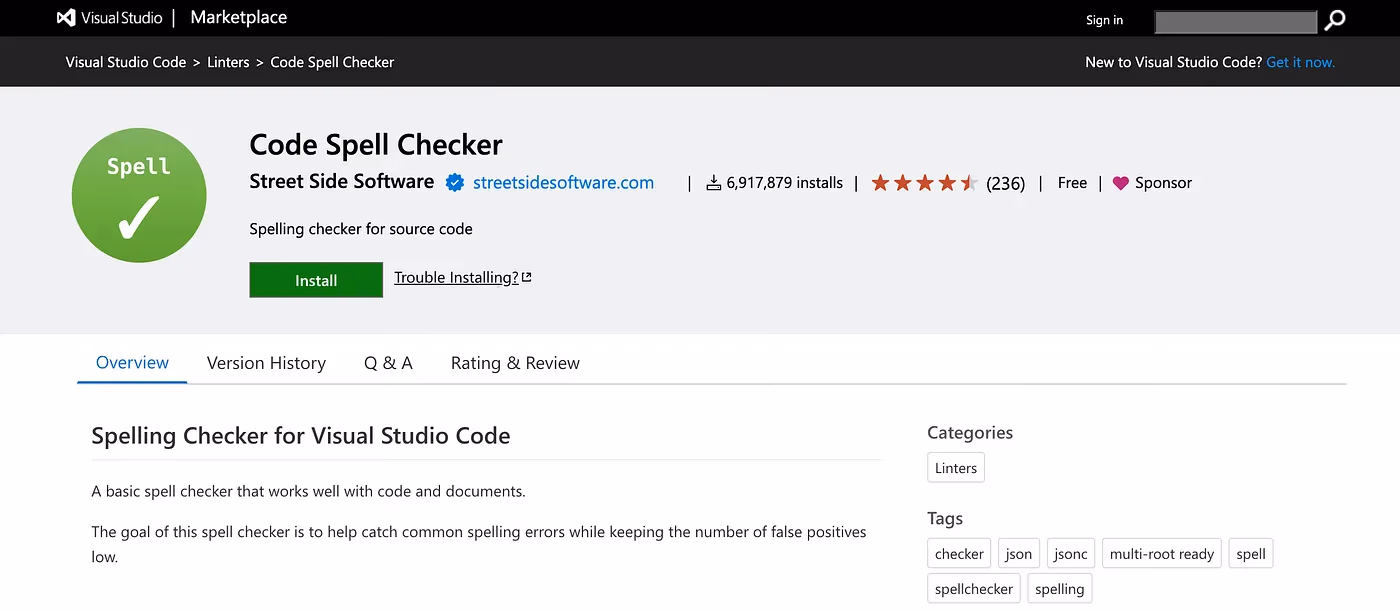 Code Spell Checker extension