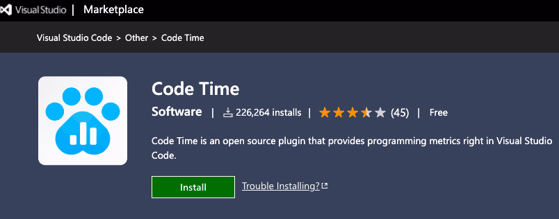 Code Time extension for developer productivity metrics