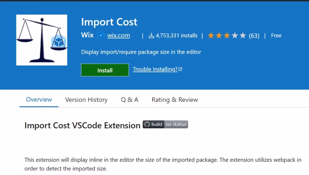Import Cost extension for package bundle size