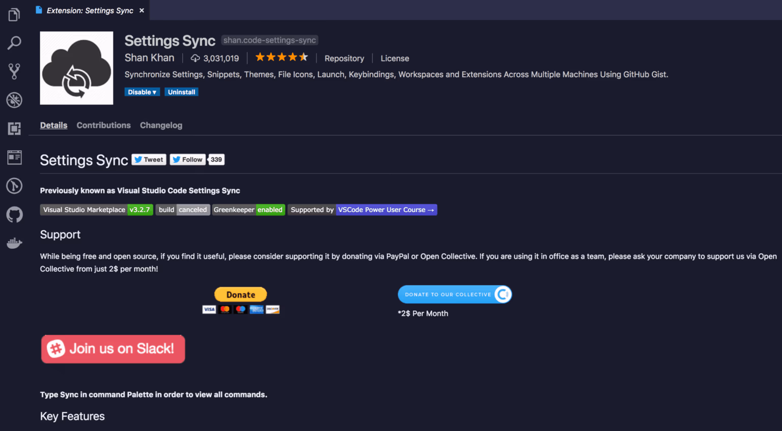 Settings Sync extension for VS Code configurations